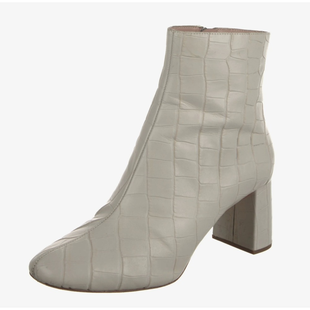 Loeffler Randall Cooper Ankle Boots Women Sz 6.5 Ecru‎ Croc-Embossed Leather